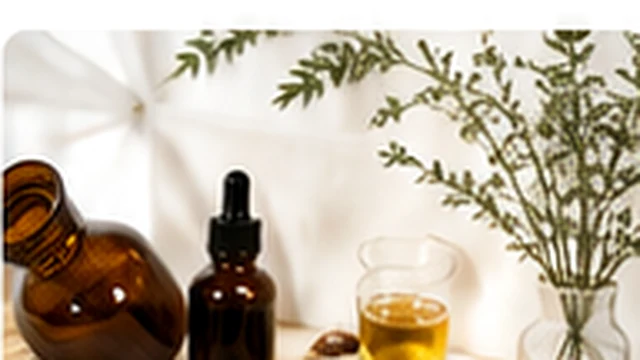 DIY beauty maker tools with amber bottles and botanical oils